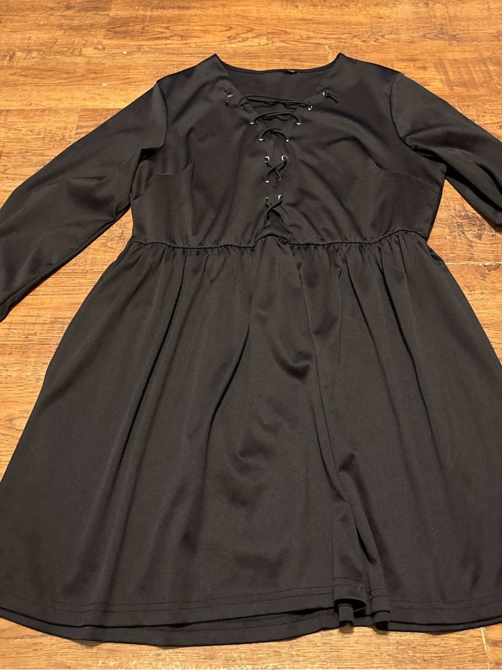 Black long sleeve lace-up front dress 1X